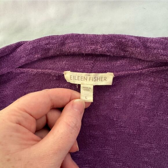 Eileen Fisher Straight Cardigan Size L Purple Linen Blend Open Front Half Sleeve - Picture 3 of 8